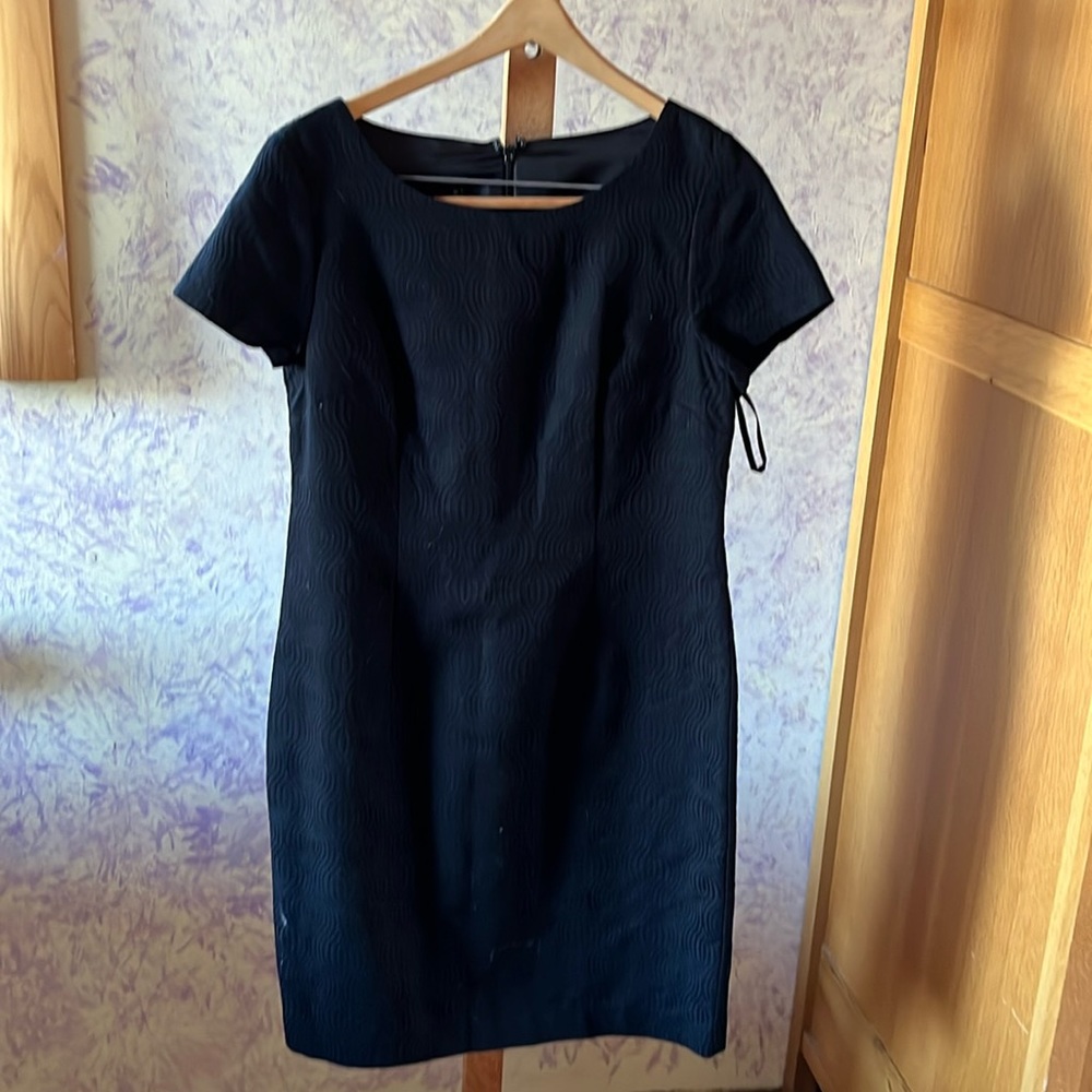 Black lined fitted below the knee dress